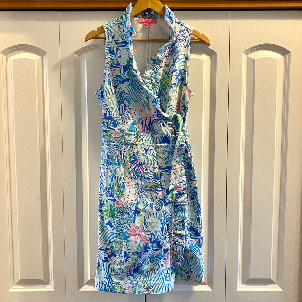 Lilly Pulitzer Blue, Pink & Green Tropical Wrap Dress